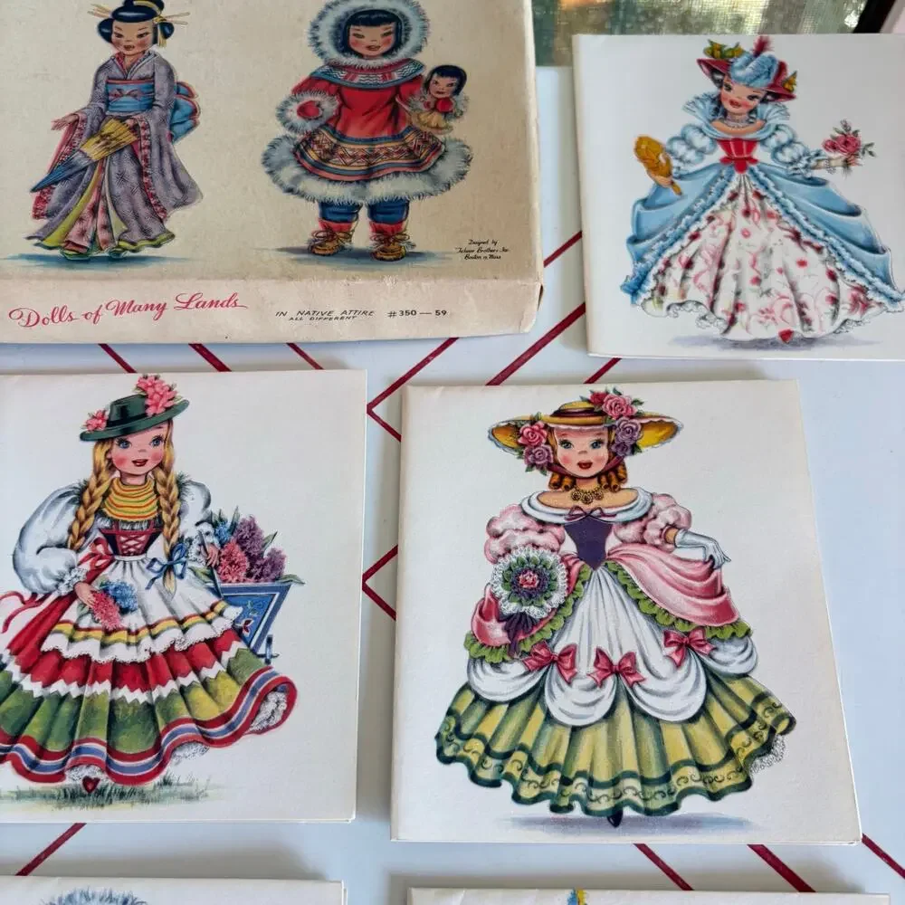 Vintage Tichnor Dolls of Many Lands Note Cards Box set of 11